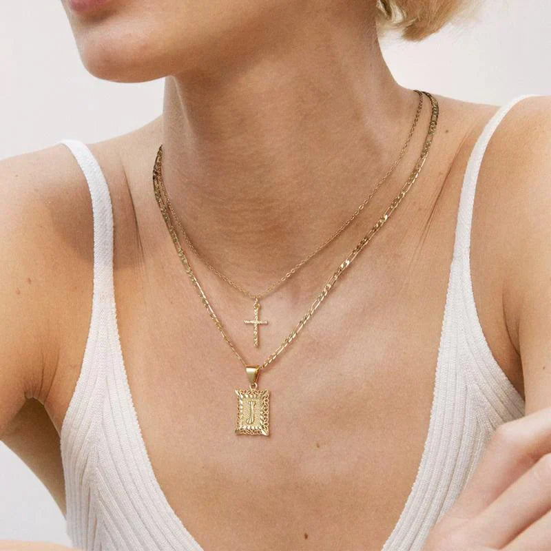 Conjunto Collar Cruz Inicial | Oro