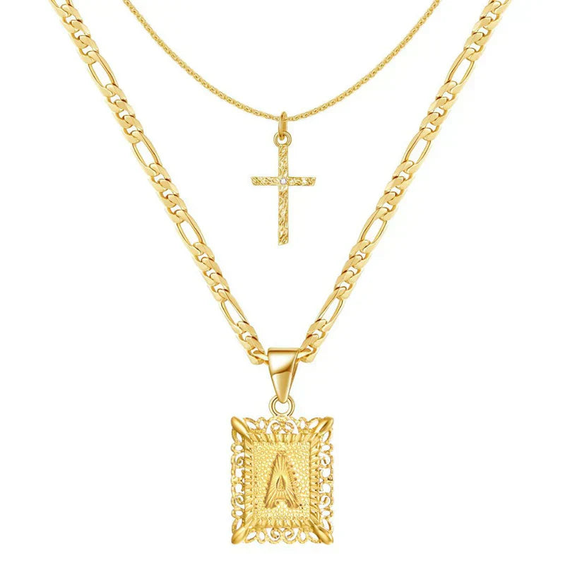 Conjunto Collar Cruz Inicial | Oro
