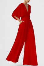 Isaura Mono Largo Elegante con Pierna Ancha y Escote en V