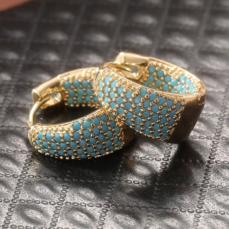 Pendientes Argolla Dorada Turquesa | Oro