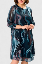 Almira Vestido de Gasa con Estampado Ocean Whirl y Corte Fluido