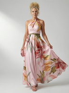 Amiela™ | Vestido Maxi Halter con Estampado Floral Grande