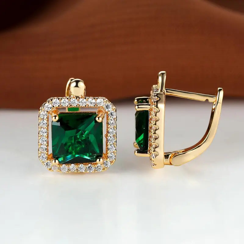 Vierkante Oorbellen met Groene Zirkonia