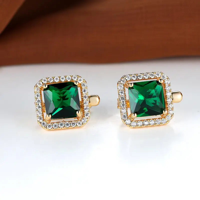 Vierkante Oorbellen met Groene Zirkonia