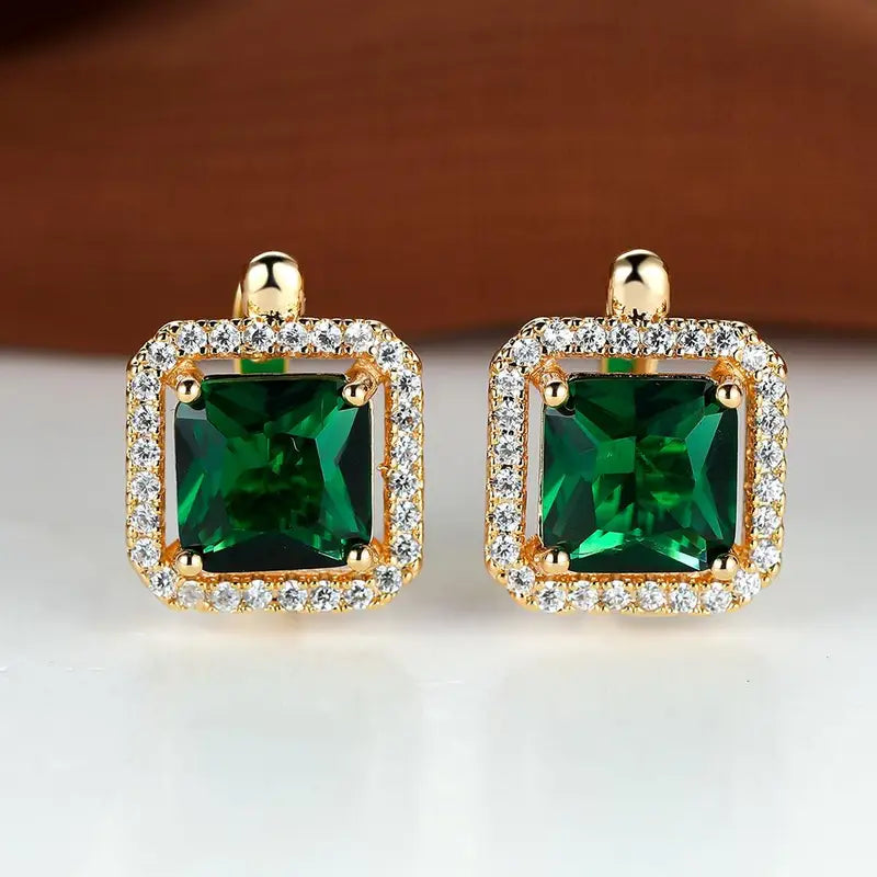 Vierkante Oorbellen met Groene Zirkonia