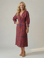 Luna™ | Vestido Midi Cruzado de Manga Larga con Estampado Natural