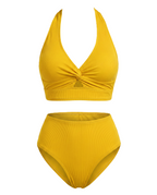 Crescencia™ | Bikini texturizado de tiro alto con top cruzado