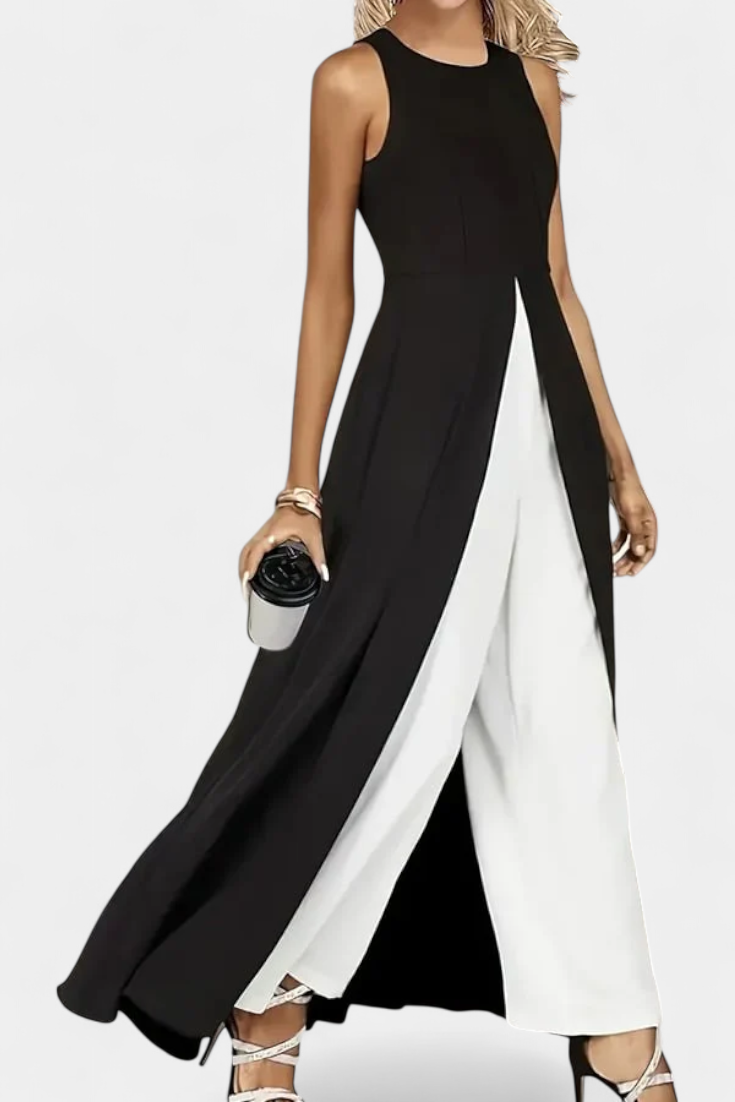 Alicia Conjunto Bicolor Elegante sin Mangas con Pantalones Anchos