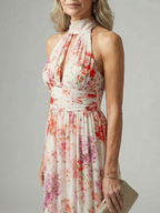 Elyana™ | Vestido Maxi Floral Halter de Tejido Fluido