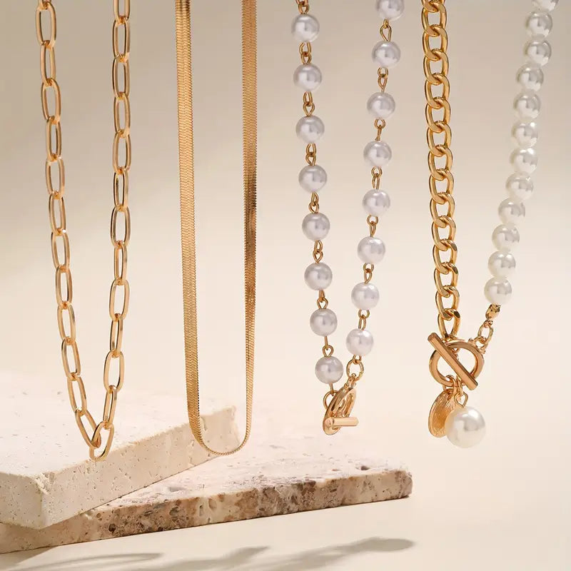 Vintage Parelketting & Slangenketting Set | Goud