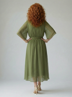 Elvira™ | Vestido Midi Drapeado con Cinturón y Manga Codo