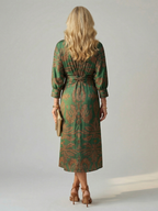 Luna™ | Vestido Midi Cruzado de Manga Larga con Estampado Natural