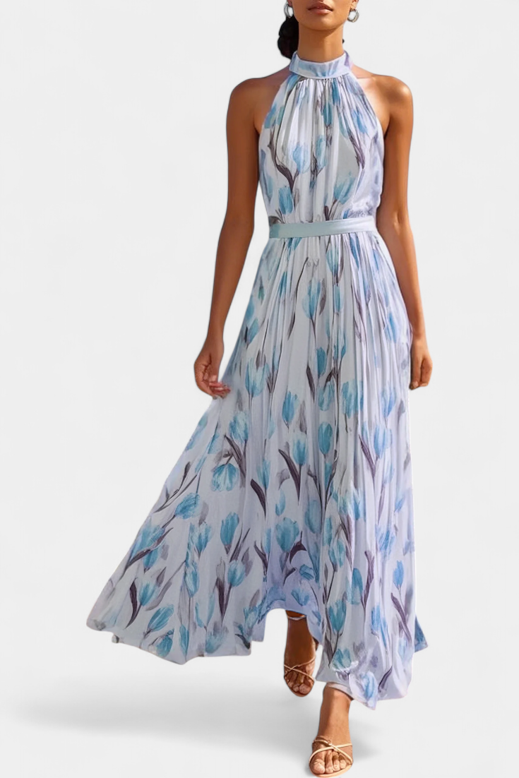 Juliene Vestido Floral Sin Mangas con Cinturón