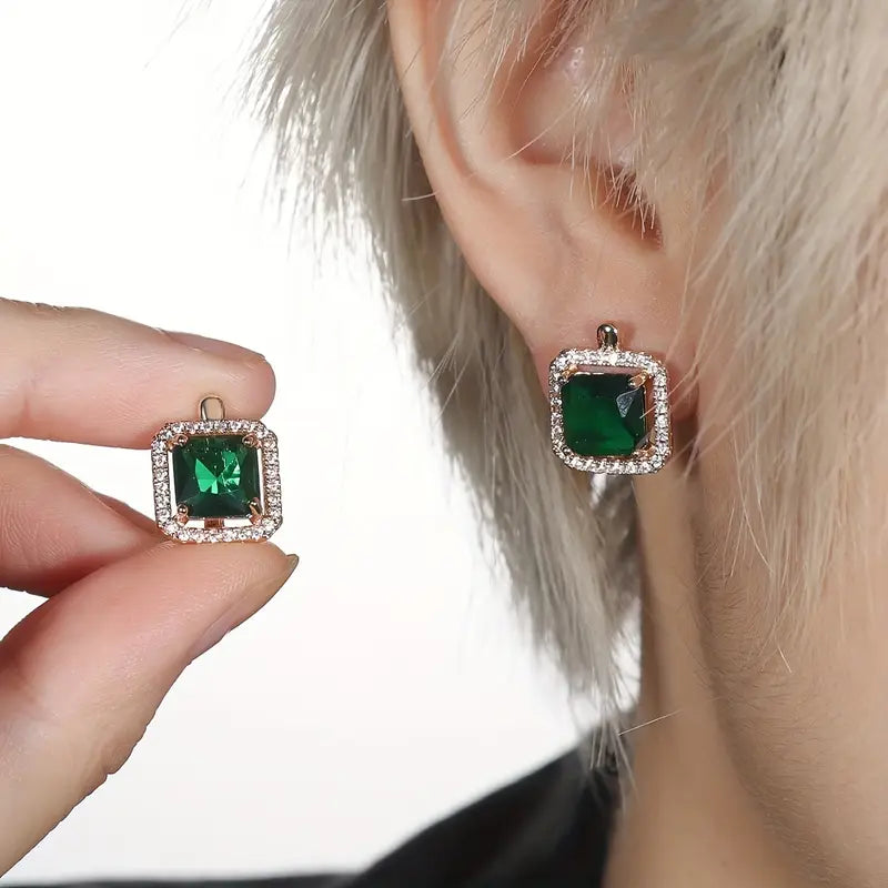 Vierkante Oorbellen met Groene Zirkonia