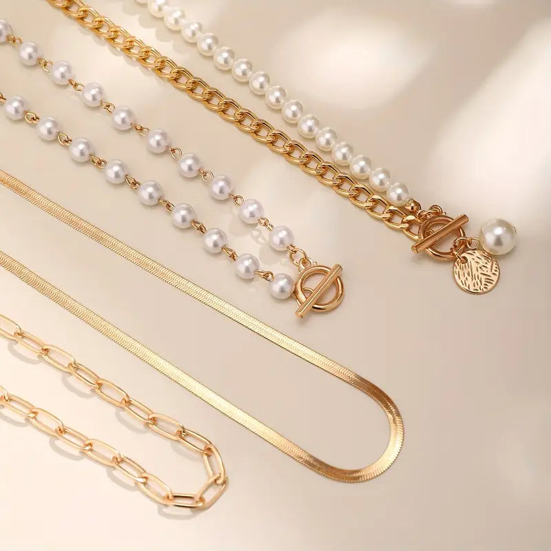 Vintage Parelketting & Slangenketting Set | Goud