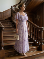 Valentía™ | Vestido Largo Floral con Manga Mariposa y Escote Cuadrado