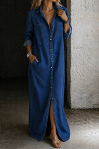 Valeriana™ | Vestido maxi chemise con botonadura y fenda