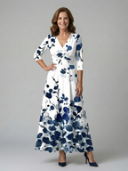 Celeste™ | Vestido Midi Floral con Escote Cruzado y Manga Tres Cuartos
