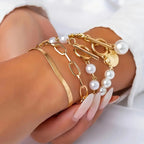 Set van 4 armbanden – Slang, parels & schakels | Goud