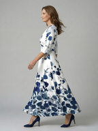 Celeste™ | Vestido Midi Floral con Escote Cruzado y Manga Tres Cuartos