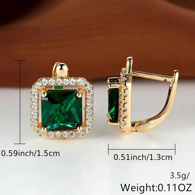 Vierkante Oorbellen met Groene Zirkonia
