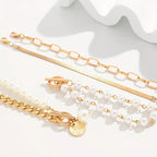 Set van 4 armbanden – Slang, parels & schakels | Goud