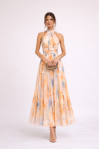 VALENTINA - Vestido Escote Halter Acuarela