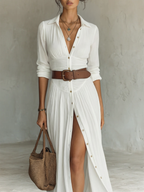ELENA™ | VESTIDO MAXI LARGO DE LINO CON MANGAS LARGAS