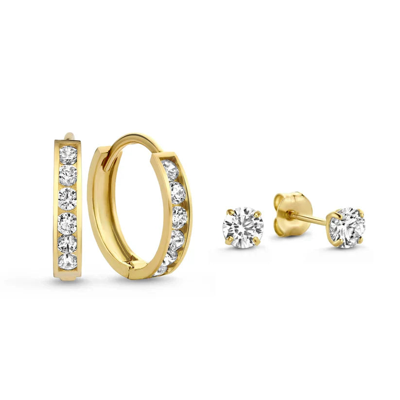 Conjunto de Pendientes Piedras Celeste | Oro