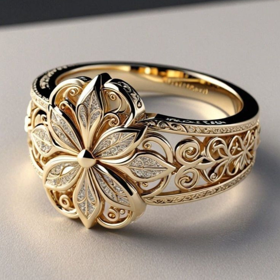 Anillo Exótico Floral en Oro con Circonita | Oro