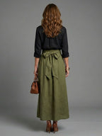 Vera™ | Conjunto Blusa Negra y Falda Midi Verde Oliva