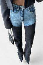 Mijie Jeans de tiro alto con patchwork y pierna recta