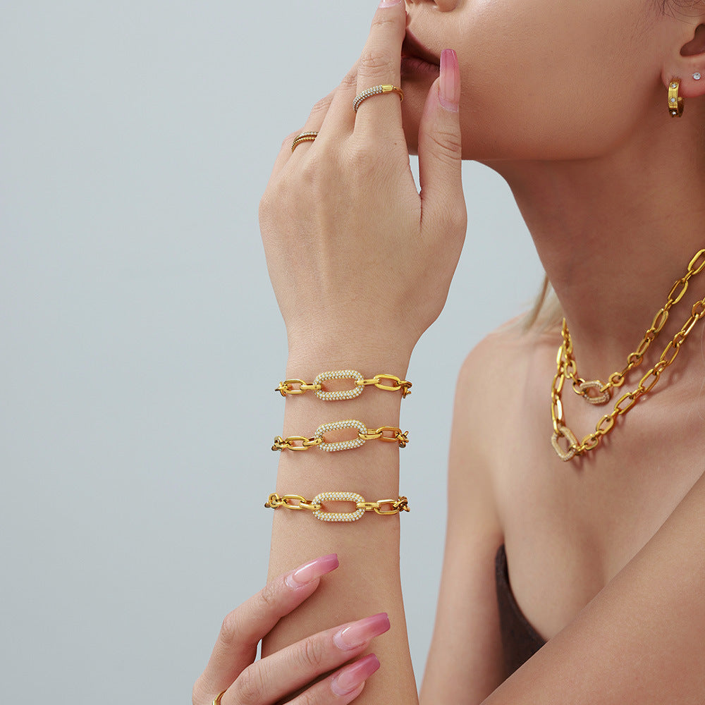 Pave-schakelketting sieradenset | Goud