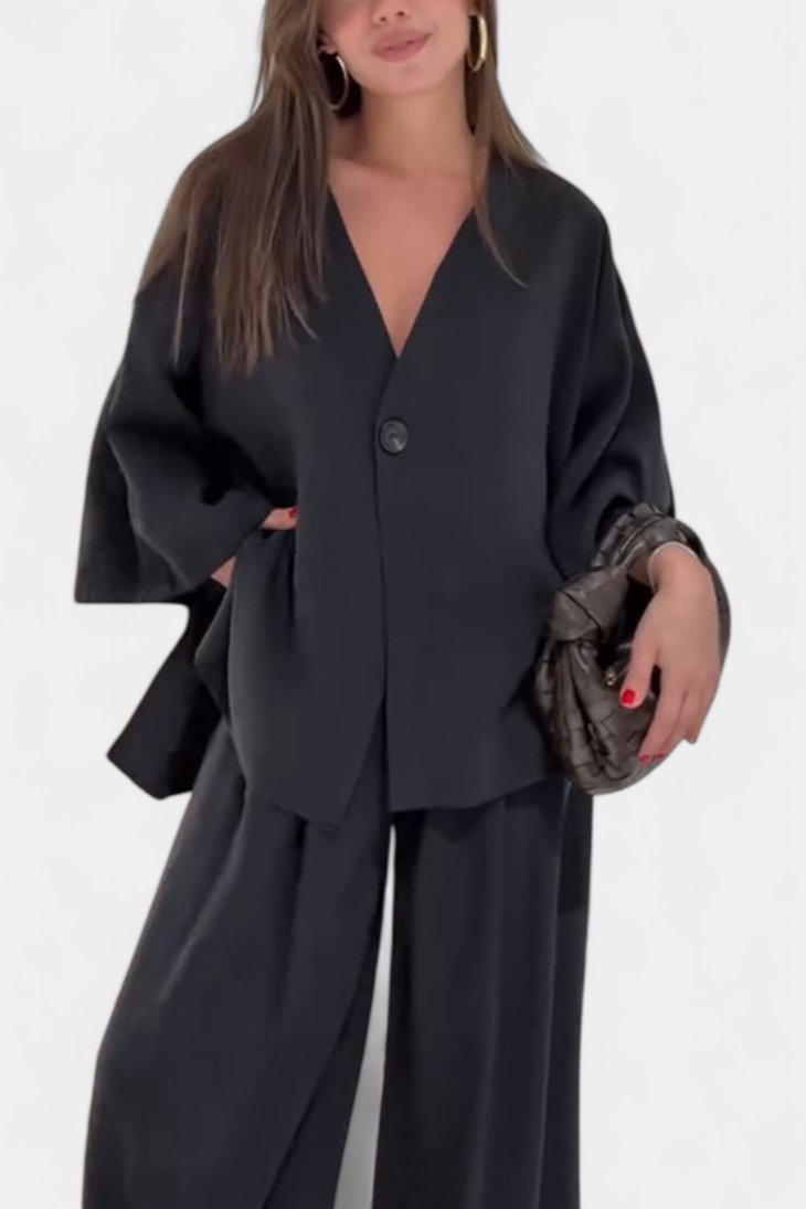 Eli Conjunto Oversize de Top con Cuello en V y Pantalón Recto