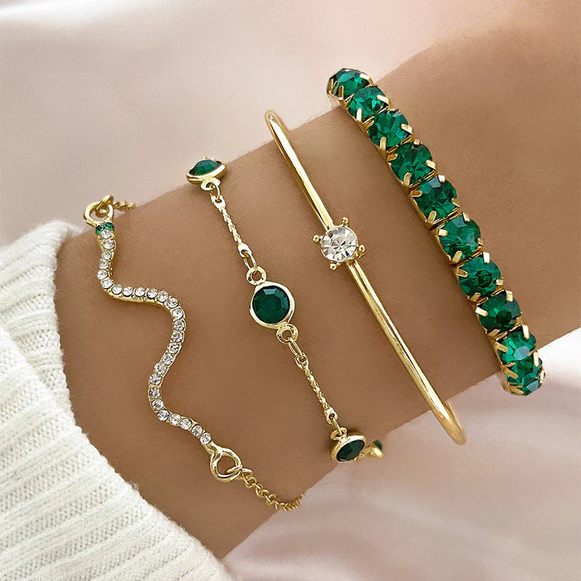 Conjunto de Pulseras Esmeralda Pura | Oro