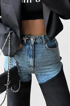 Mijie Jeans de tiro alto con patchwork y pierna recta