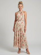 Aurelia™ | Vestido Midi Halter Floral con Cinturón