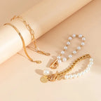 Set van 4 armbanden – Slang, parels & schakels | Goud