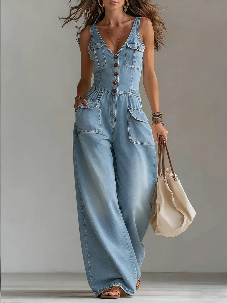 Trinidad™ | Peto largo vaquero holgado de pernera ancha