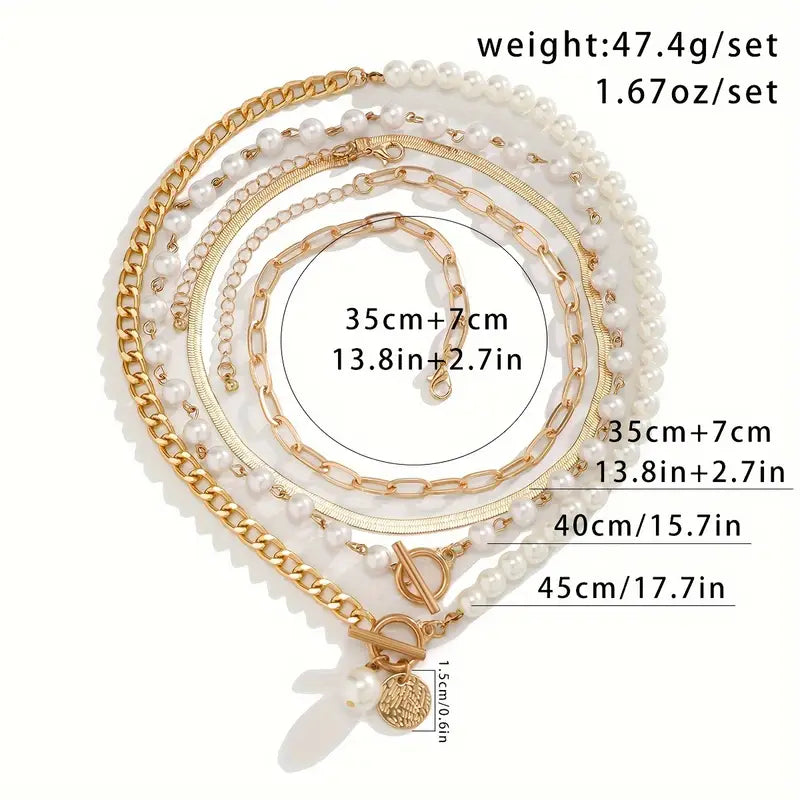 Vintage Parelketting & Slangenketting Set | Goud