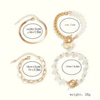 Set van 4 armbanden – Slang, parels & schakels | Goud