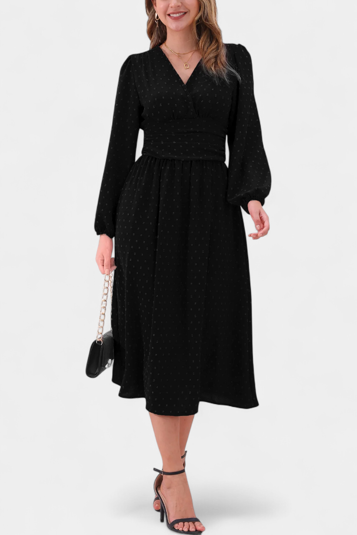 Faela Vestido Midi de Oficina con Lunares Suizos