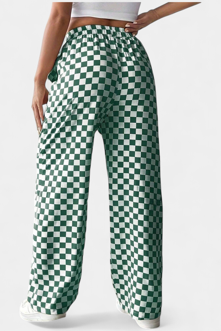 Hilaria Pantalones de Pierna Ancha con Estampado a Cuadros