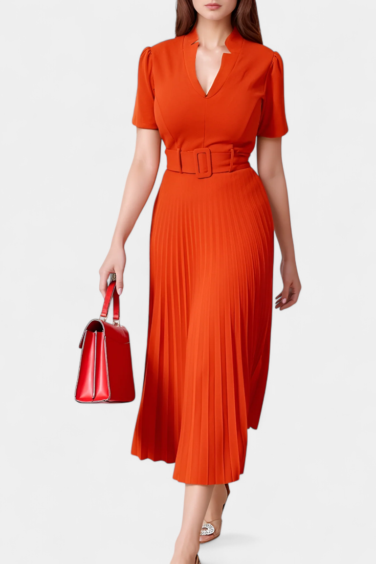 Seliora Vestido Midi de Trabajo con Cinturón y Plisados