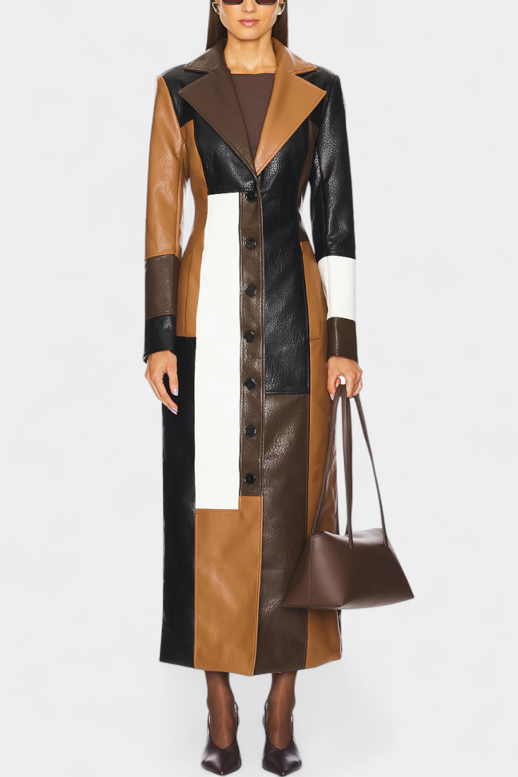Norelle Abrigo Trench de Cuero Patchwork