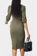 Reanna Vestido Midi Ajustado con Mangas Abullonadas