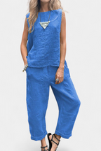 Leona Conjunto de Chaleco y Pantalón Sin Mangas en Algodón Lino