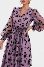 Iolanda Vestido Maxi de Encaje Floral con Mangas de Linterna