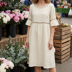 Carmela™ | Vestido Midi de Lino con Cuello Redondo y Manga Volante