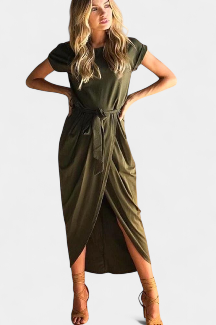 Clarissa Vestido Midi Envolvente con Abertura Lateral
